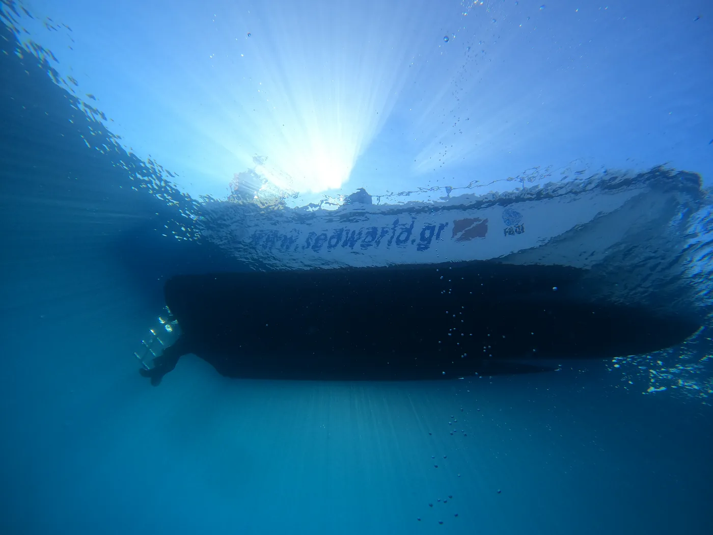 Underwater view of the SeaWorld diving boat