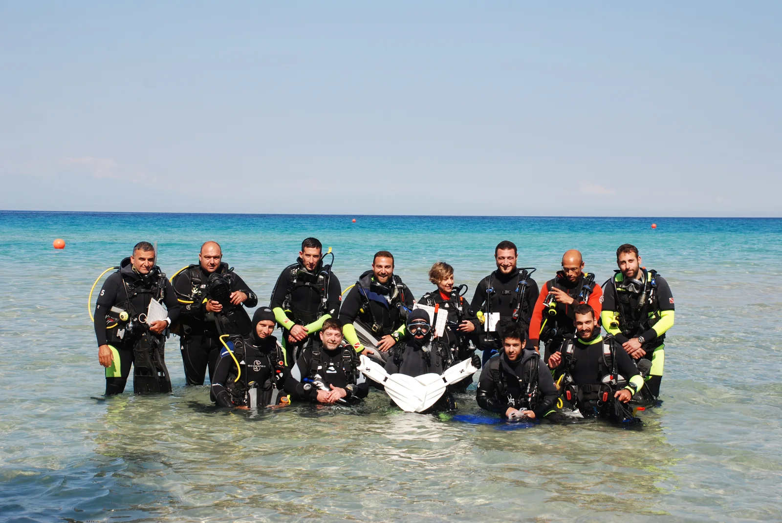 SeaWorld diving training group together in the sea