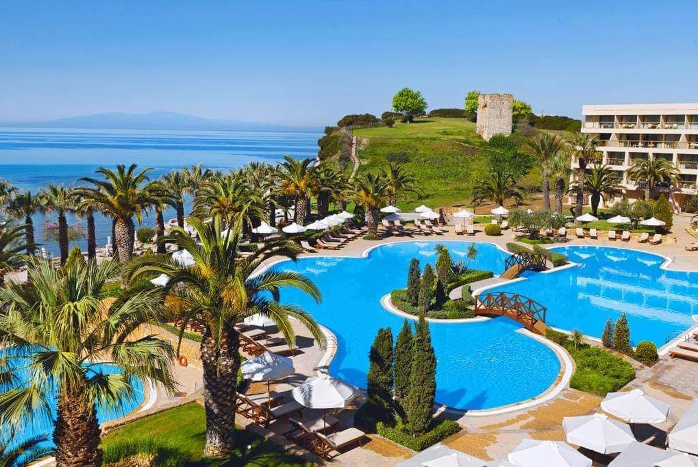 Pools and sea views at Sani Resort in Halkidiki